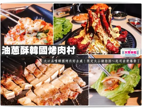 大胃米粒【高雄韓式料理推薦】大口品嚐韓國烤肉好去處！油蔥酥韓國烤肉村。學自首爾食堂老店手藝～必吃限定火山起司豬肋排，起司岩漿爆發了