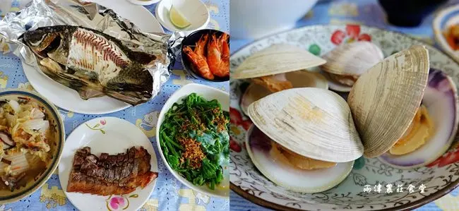 花蓮吉安人氣美食 ▶ 兩津農莊食堂 ▶ 好超值農莊無菜單料理 烤雞、烤魚 六菜一湯加甜點、魯肉飯吃到飽 一個人$350元!