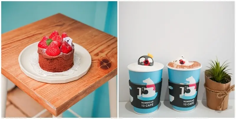 Numbear 13 Café  ▏企鵝北極熊做泡泡浴 療癒模樣我捨不得喝啦~。中原大學旁藍x白色系清新咖啡廳 。中壢咖啡廳推薦