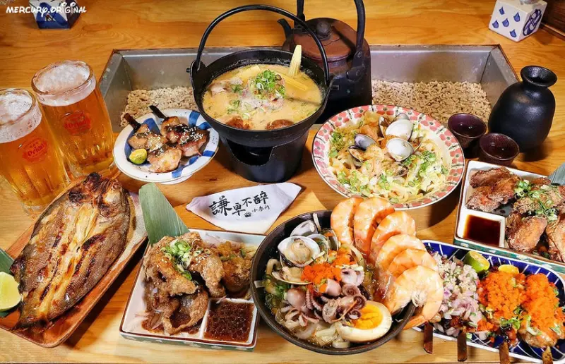 台中小麥所居酒屋，超浮誇痛風海鮮烏龍麵，冬季限定鍋物、澎派串燒和炸物，科博館旁宵夜聚餐小酌