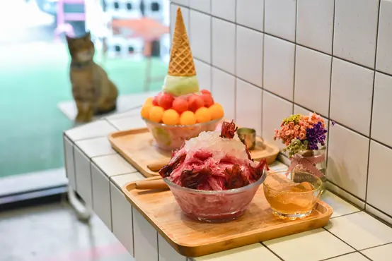 F.lu ICE 芙露愛思：台中北區美食-韓系馬卡龍水管工業風，Ig熱門打卡冰店，還有可愛的貓咪仙貝來迎接！