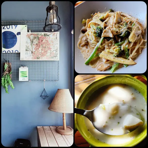 角屋義式早午餐，光線下的霧色藍與嫩綠～好曬餐飲部。