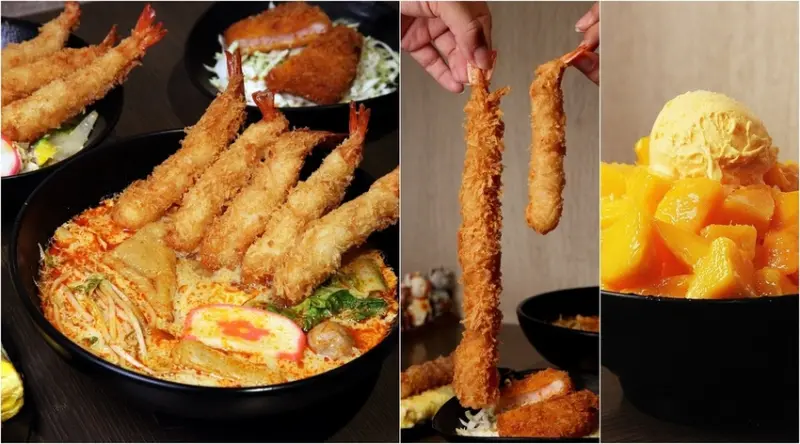 台南美食-芯芯要去【小福袋著走美食】~太蝦了! 超浮誇25公分巨無霸炸蝦，還有滿滿五尾炸蝦通通加進去叻沙裡