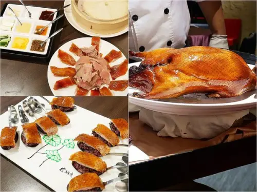 櫻桃庄海鮮創意料理 - 桃園美食推薦，桌邊服務片鴨秀，超酥脆鴨皮搭配鮮嫩多汁鴨肉，一鴨多吃最適合找家人朋友一起分享