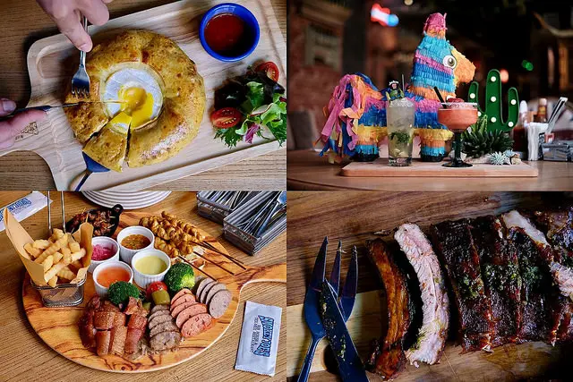 台中美食~Smokey Joes Group 冒煙的喬美式墨西哥餐廳台中國美店 夢幻的場景搭配浮誇的大份量餐點 適合聚餐和慶生 推薦用一整顆Camembert做成的康門貝爾甜甜圈披薩