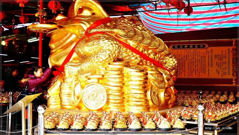【桃園景點】三清宮／東森新聞台專訪報導～金蟾蜍回娘家，黃金大蟾蜍金尊高七尺七，加持過香火，咬財回家過好年
