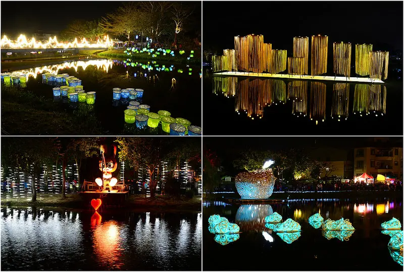 【台南鹽水｜景點】一年一度鹽水月津港燈節，水上藝術燈飾河面倒映，不二良釣魚小兔也來湊一腳。2018年月津港燈節