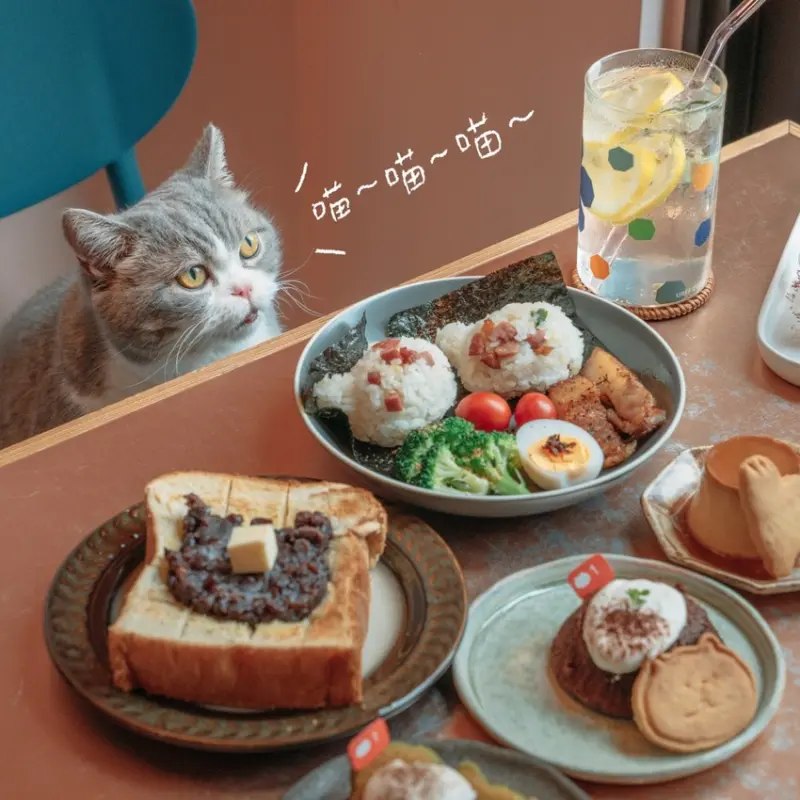 羅東車站 貓的生活提案｜療癒咖啡廳，必點鴨賞飯糰、紅豆泥吐司，還能與貓咪零距離互動 · 算命的說我很愛吃