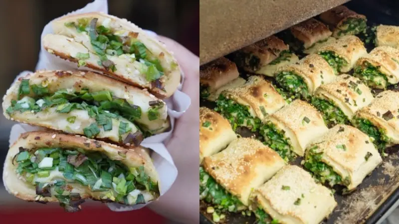 桃園龜山美食 後街燒餅｜隱藏版超人氣爆餡「蔥燒餅」，銅板價位料好實在，出爐就秒殺！ · 算命的說我很愛吃