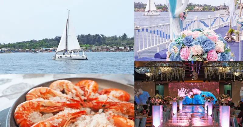 台南玄饌宴會館 藍天白雲的戶外地中海婚禮 全台獨家遊艇進場 百年施家班客製化手路菜 玻璃延伸舞台 台南婚宴/婚禮場地