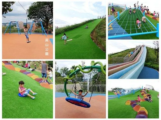 新北免費親子景點 ▶ 中和 員山公園遊逸之丘 ▶ 暑假溜小孩首選 縮小版無料遊樂園 20公尺彩色溜滑梯・戶外滑索道・親子滑草場