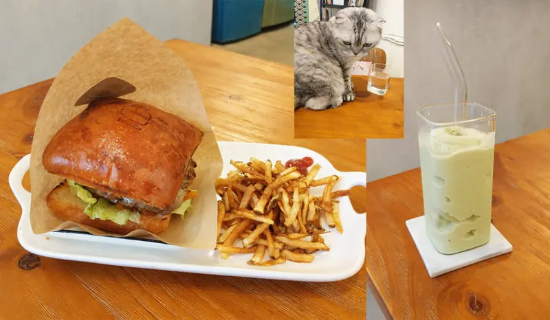 【台北美食】和日方常holy cube 方形漢堡 口味特殊 抹茶奶昔 可愛貓貓陪伴