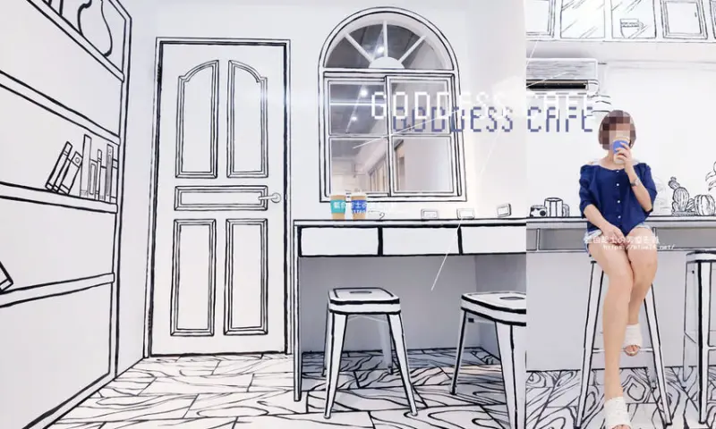 台中南屯│Goddess Cafe-走進漫畫世界裡，超酷的2D黑白漫畫感咖啡廳 - 藍色起士的美食主義