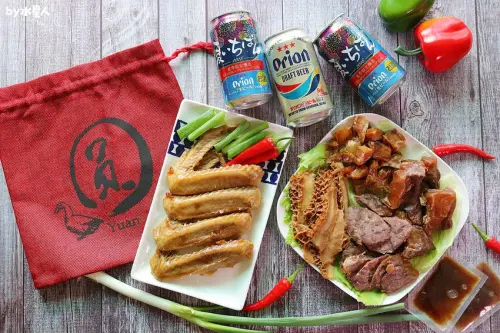 圓滷味家傳老滷汁滷製牛腱、牛肚、牛筋和冬菜鴨翅，文青麻布袋質感包裝，拆封即可食用！