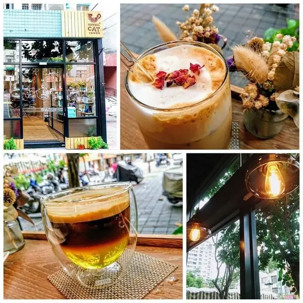 街邊的小咖啡館、 玻璃窗框映出來往的人群車景。 一個繁忙生活裡的簡單幸福～不良貓咖啡。