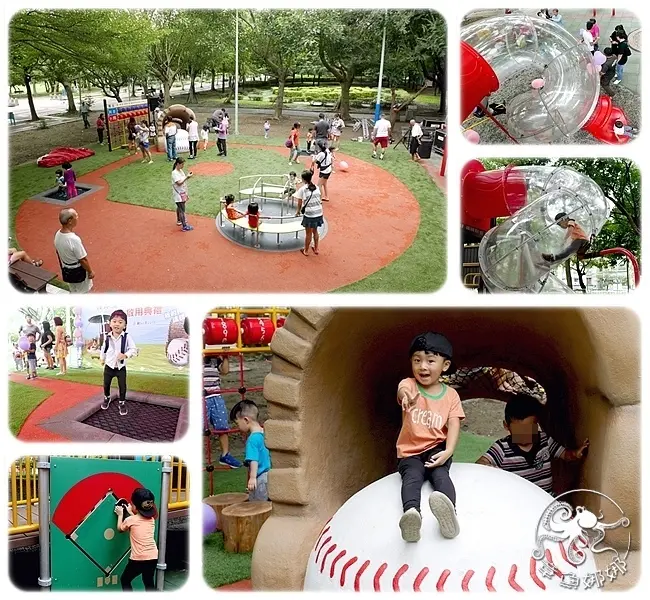 全新登場！新北市特色公園【新莊體育館/棒球主題遊戲場】棒球主題場景，大型棒球裝置藝術、旋轉椅、彈跳床、共融、透明旋轉溜滑梯、攀岩、攀爬網