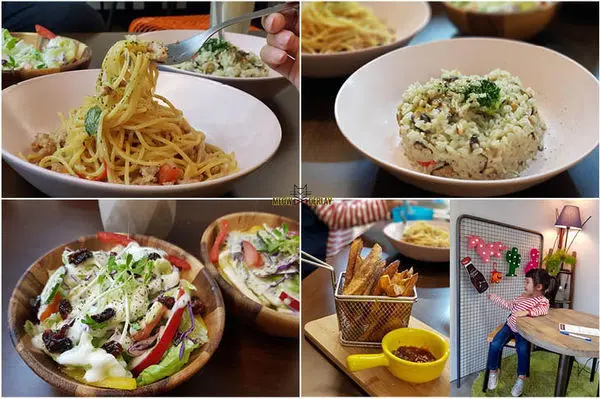 內湖美食『GreenBunny美式餐廳』｜敲好吃打拋豬義大利麵｜蝶豆花義式香菇燉飯｜孜然沾醬鮮切薯塊、地瓜條｜重口味也可以吃得健康｜巷弄內的好滋味