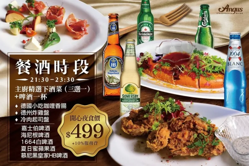 [好康]安格斯餐酒館今日起推出每日不同的主題之夜，星期一和星期四閨蜜之夜，女性贈送調酒一杯（三選一）!