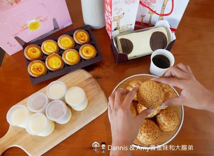 《新竹新豐下午茶推薦》豐蛋糕咖啡烘焙館下午茶推薦。平價美食爆漿NG泡芙只要10元銅板價好便宜。健康米布丁大人小孩都愛。內用黑咖啡免費喝︱明新科技大學附近（影片） - Dannis & Amy魯