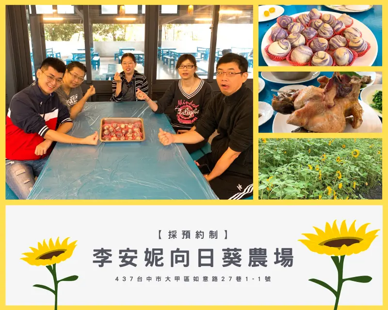 【苑裡火車站】台中大甲李安妮農場／向日葵🌻｜品嚐道地農場美食🍗、DIY芋頭酥
