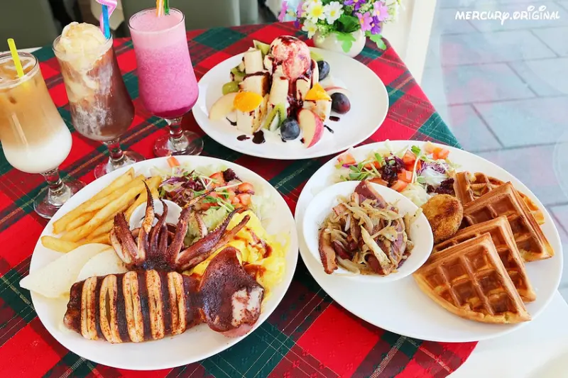 大花朵朵英才店｜台中大墩文化中心美食，超浮誇整隻煙花女中卷豪邁擺盤，療癒系蜜糖吐司、鹹甜口味鬆餅，國美館旁寵物友善餐廳早午餐