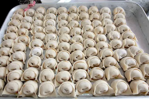 吃。台南|東區|陸籍新娘家鄉の美食，外型討喜の元寶形水餃，獨特泰式打拋雞的口味「元寶水餃」。