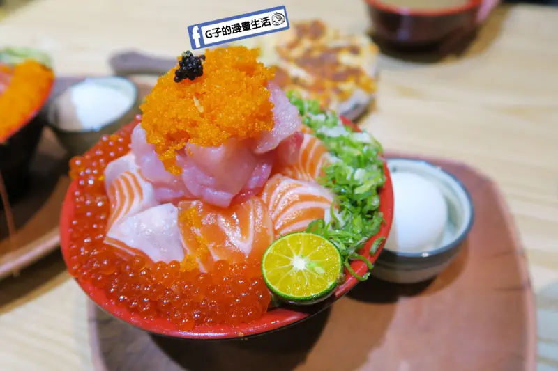 松江南京站美食-丼賞和食 高CP值生魚片丼專門店.鮭魚火山丼.干貝甜蝦火山丼.當月壽星禮.日式丼飯店.免收服務費