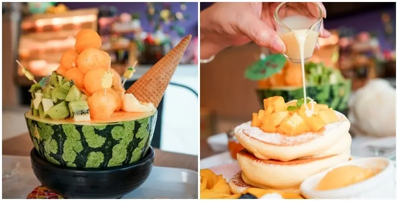 旺來冰館 ▏古早味鳳梨冰搭配玫瑰鹽 一口透心涼。浮誇爆表的夏日鳳梨園 一個SET吃到鳳梨清冰+西瓜汁+現刨西瓜球。捷運三民高中站 / 蘆洲冰品