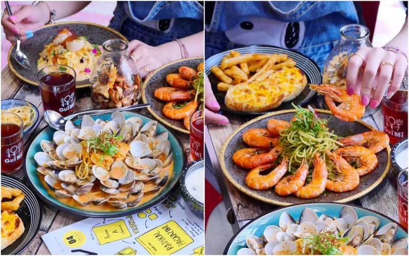 瑰覓義大利麵：高分推薦浮誇義大利麵/Hen多蛤蜊橘醬+Hen多蝦青醬義麵大份量必點！