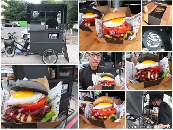 高雄美食【吃堡 Eatburger】份量超狂爆漿漢堡！醒目美式風格黑色三輪餐車 平日固定在前金區行政中心旁