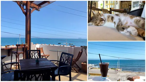 新北.金山-金山跳石沒有名字的咖啡店，點一杯冰美式，就坐著看海景，怎麼有這麼療癒的咖啡館?!