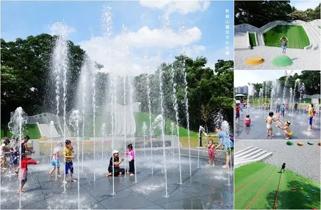 2019新北親子玩水新景點▶ 斬龍山遺址文化公園 ▶ 磨石子溜滑梯、沙坑及噴水池 炎炎夏日來玩水 最新假日親子旅遊、野餐好去處 土城考古公園!
