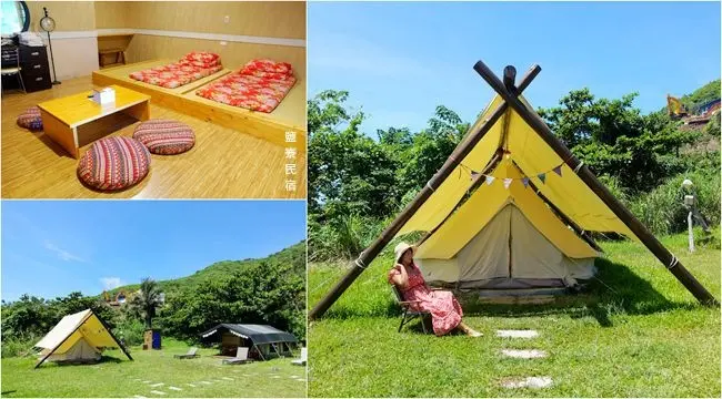 花蓮懶人露營住宿 ▶ 鹽寮民宿。懶人宿營 ▶ 免搭帳、免裝備非洲狩獵帳、山角雙人帳 日式榻榻米四人房 花蓮親子露營、新手露營、懶人露營!