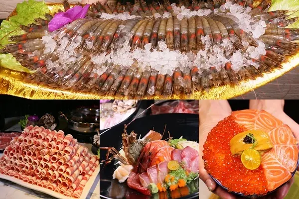 『丼賞和食日本料理&嗨蝦蝦三杯醉蝦石頭火鍋林森旗艦店』100盎司大胃王肉肉山、100隻蝦蝦戰船、龍蝦海鮮船只要990元！麻辣鴛鴦鍋吃到飽，菜單價位(捷運中山國小站)