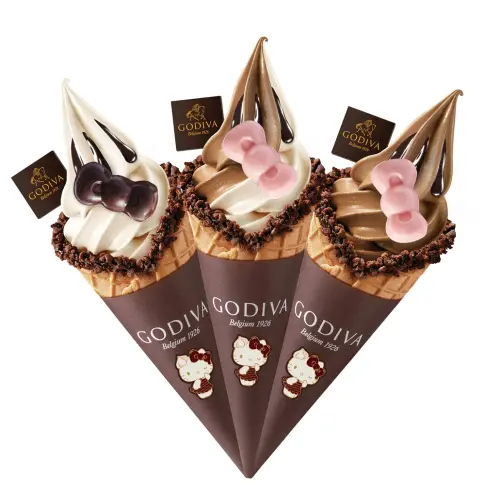 Kitty迷這次真的要瘋了！GODIVAxHello Kitty首度聯手賣萌，11/5限量300支「Hello Kitty巧克力霜淇淋」免費送。