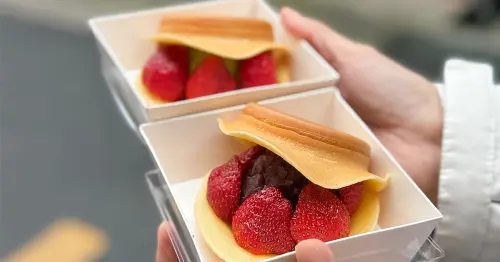 35元草莓車輪餅！桃園草莓甜點「春花日式紅豆餅」就像在吃草莓蛋糕。