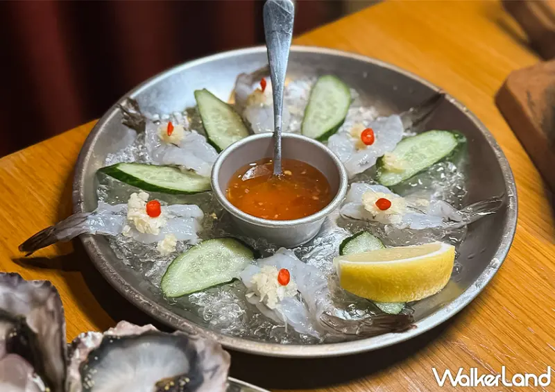 ▲▼板橋餐酒館「來吧 Sunset」推薦菜單：日落酸辣生蝦、月亮蝦餅 / WalkerLand窩客島 蕭芷琳 拍攝