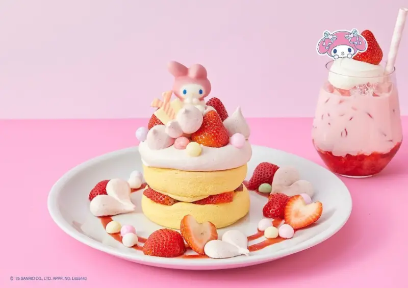 ▲日本 FLIPPER’S x 美樂蒂 50 週年「推薦菜單」奇蹟的鬆餅 美樂蒂￥2,750、美樂蒂的草莓牛奶 ￥990 / FLIPPER’S提供、WalkerLand窩客島整理​​​​​​​