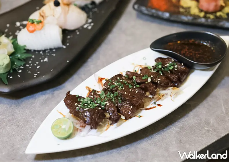 ▲▼信義安和美食「酒叁炭火居酒屋」推薦菜單：山藥細麵、日本和牛橫隔膜 / WalkerLand窩客島 蕭芷琳 拍攝