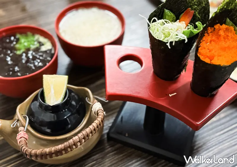 ▲台南宵夜餐廳「山根壽司」推薦菜單：蝦卵手捲 $55、蝦手捲 $50、土瓶蒸 $50 / WalkerLand窩客島 蕭芷琳 拍攝​​​​​​​