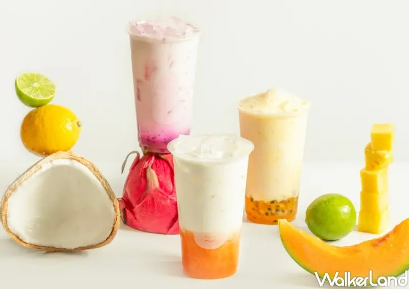 ▲麥吉新品水果椰奶系列推出哈密瓜椰奶果昔、火龍果椰奶果昔、鳳梨百香椰奶果昔 / 麥吉提供、WalkerLand窩客島整理