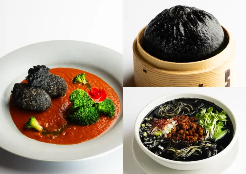 ▲六本木之丘「東京哥吉拉餐廳」推薦菜單：ホバ/トソ 哥吉拉 VS 奶油可樂餅、蠟燭屋 プレミア 怪獸之王哥吉拉擔擔麵、南翔饅頭店 哥吉拉饅頭 / ゴジラ・THE・アート展 提供、WalkerLand窩客島整理