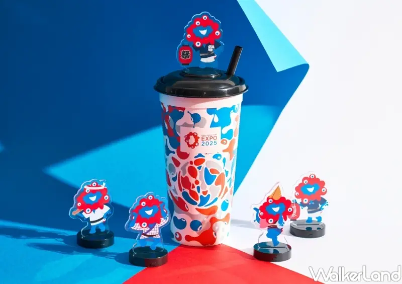 ▲2025年大阪世博吉祥物脈脈三款周邊小物包含絨毛吊飾、透明防水提袋、祇園祭典風造型杯 / 威秀影城提供、WalkerLand窩客島整理