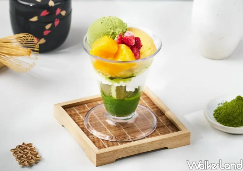 壽司郎Ｘ辻利抹茶聯名「辻利抹茶芒果聖代」是清爽系冰品 / 辻利 提供、WalkerLand窩客島整理