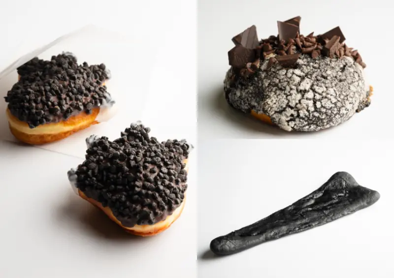 ▲六本木之丘「東京哥吉拉餐廳」推薦菜單：OSCAR WILDE 哥吉拉足印甜甜圈、信濃屋 哥吉拉粗獷最強麵包、Boulangerie Bonheur 哥吉拉尾巴奶油咖哩烤餅 / ゴジラ・THE・アート展 提供、WalkerLand窩客島整理