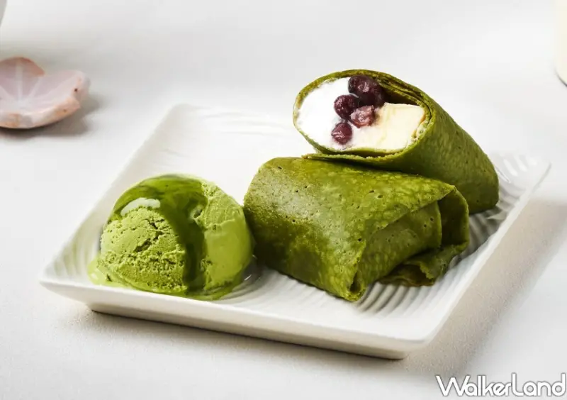 壽司郎Ｘ辻利抹茶聯名「辻利抹茶可麗餅」將壽司郎人氣甜點卡達拉娜包入其中 / 辻利 提供、WalkerLand窩客島整理