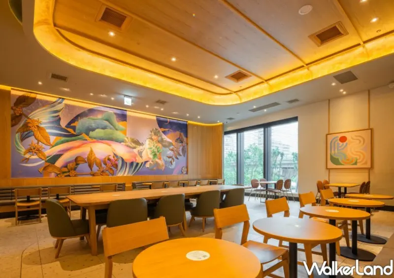 ▲星巴克南港lalaport由藝術家LEHO手繪出巨幅星巴克女神壁畫 / 星巴克 提供、WalkerLand窩客島整理