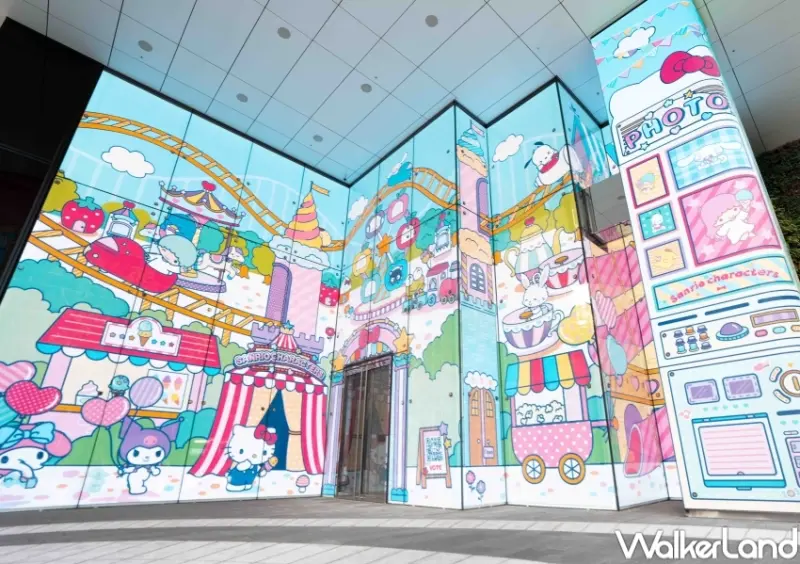 ▲Kitty控2大免費打卡點推薦，三麗鷗遊樂園光廊展、烤焦Hello Kitty快閃店 / 敦南之森及AIR SPACE提供、WalkerLand窩客島整理