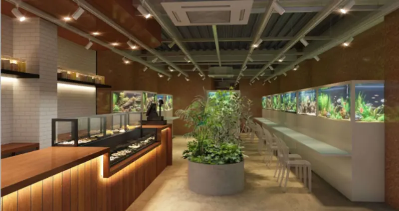 ▲使用天然黑潮海水的次世代水族館，除了大型水槽與稀有爬蟲類展示外，還設有專屬咖啡廳。