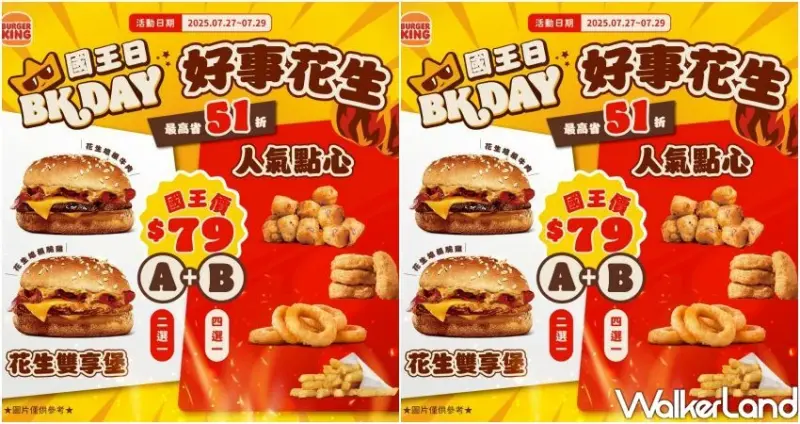 漢堡王79元吃整套！漢堡王國王日3天優惠，花生堡加點心任選79元。